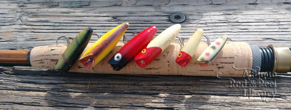 Set 2 Antique Wood Fly Rod Fishing Lures South Bend Fly Oreno and